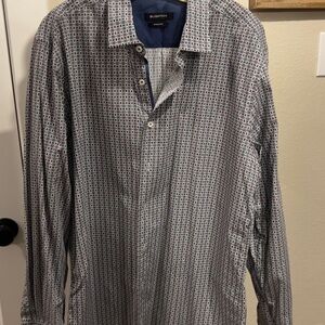 Bugatchi Geometric Blue and White Shirt